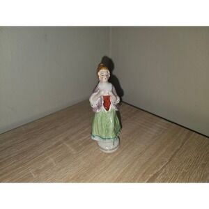 Vintage Occupied Japan Porcelain Colonial Woman Figurine Lavender Green Lady